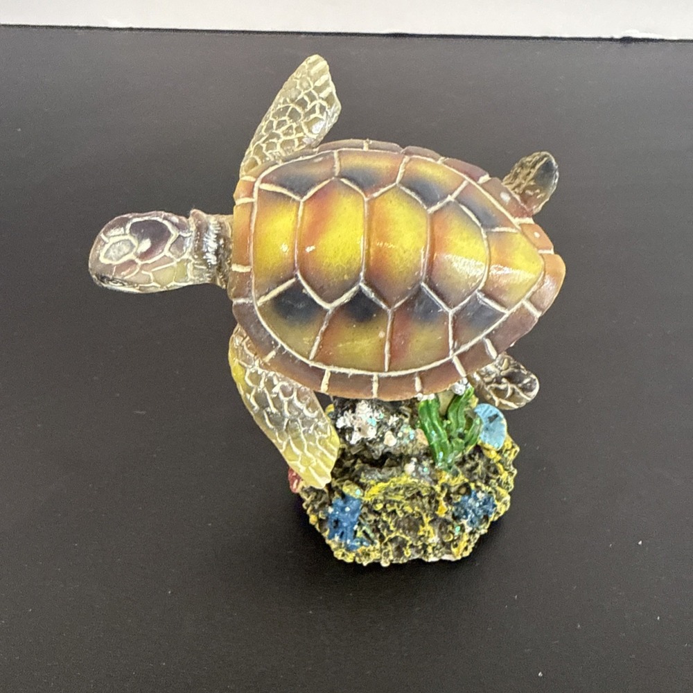 Resin Sea Turtle on Coral‎ Figurine 2 1/2"